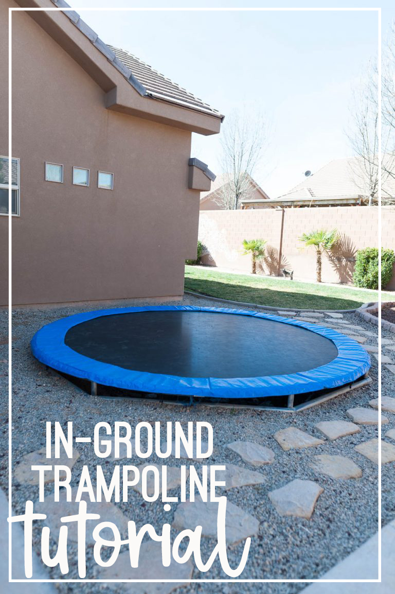 How to put your trampoline in the ground yourself with step by step instructions, supplies list, and pictures of the process.