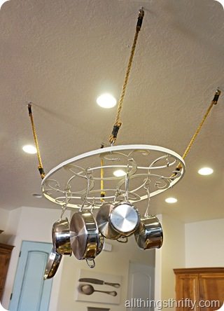Pot Rack from a Coffee Table | All Things Thrifty