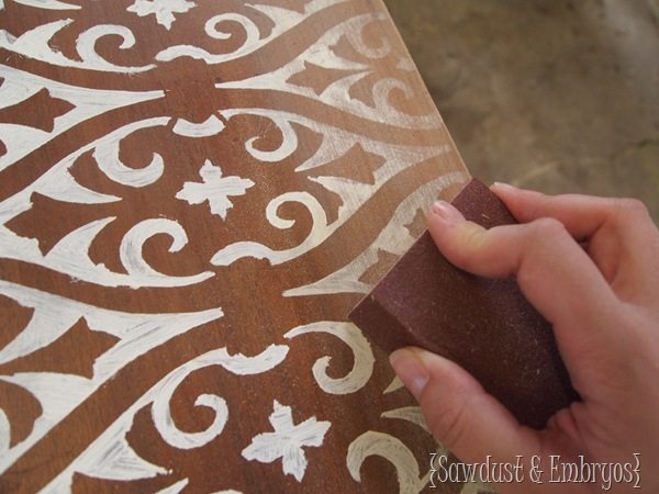 Sanding after Stenciling {Sawdust and Embryos}