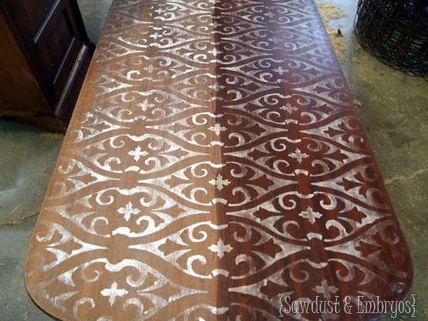 Stencilled & Stained Table {Sawdust and Embryos}