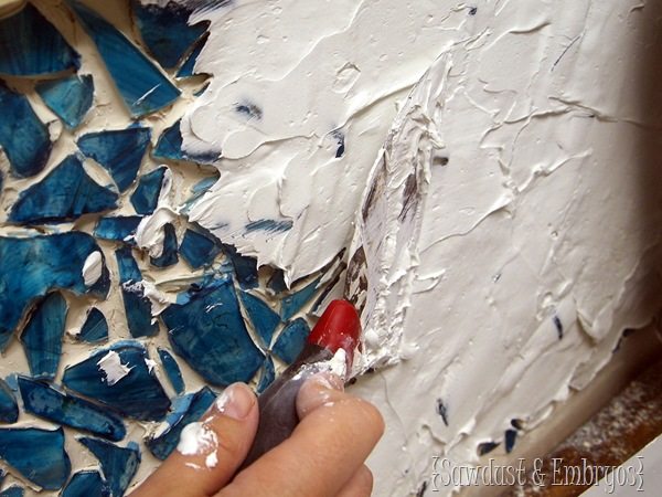 Grouting your Mason Jar Mosaic Backsplash! {Sawdust and Embryos}