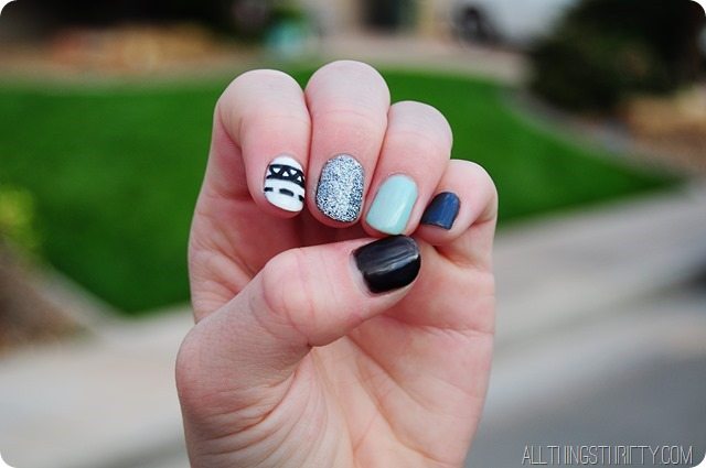 cute-fingernail-polish-ideas-mint-black-white-silver