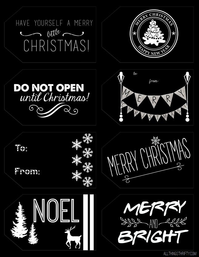 Kraft design Black and White Christmas Gift Tags - Printable at