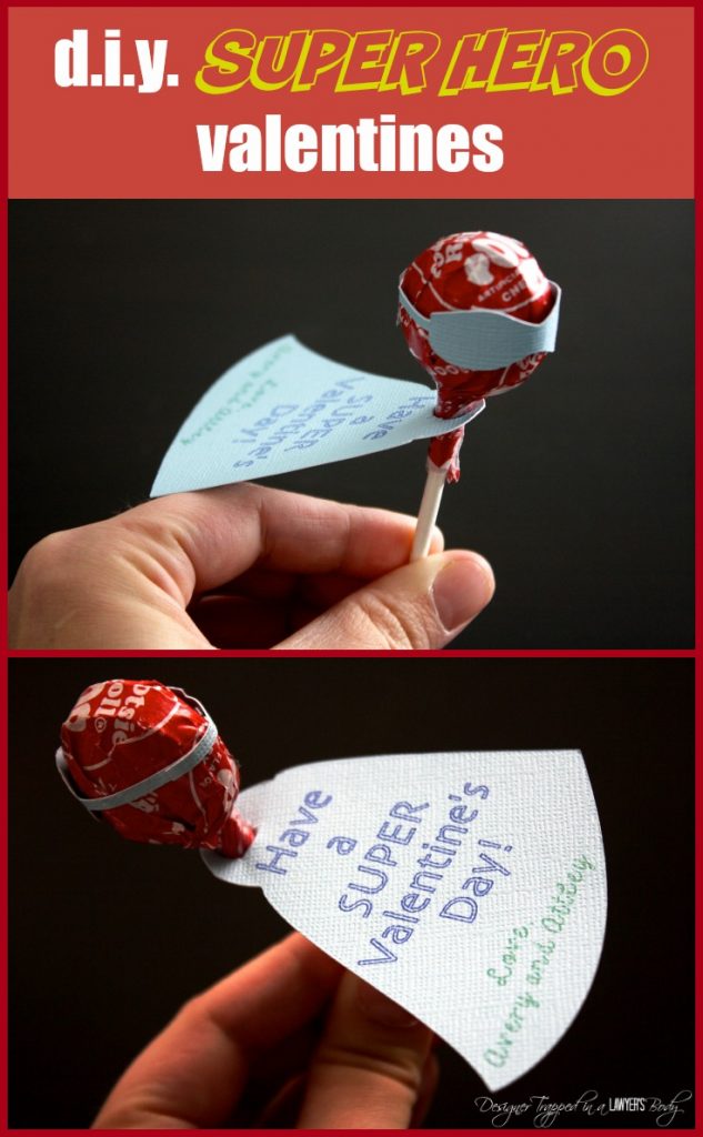 HOW CUTE! These DIY hero tootsie pop Valentines are sure to be popular with your kid's friends! Full tutorial by Designer Trapped in a Lawyer's Body for All Things Thrifty.