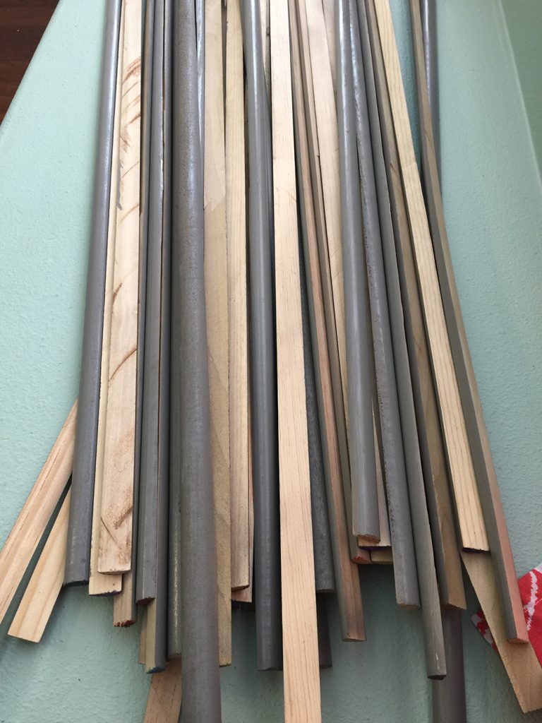 painted dowels for ceiling project