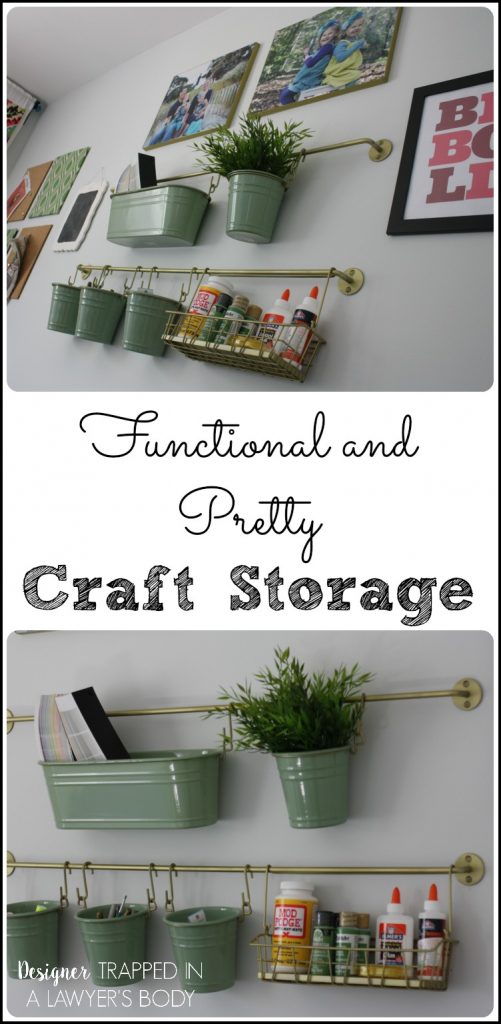 LOVE THIS! Use Ikea's inexpensive kitchen wall storage for high style craft storage! See all the details from Designer Trapped in a Lawyer's Body for All Things Thrifty!