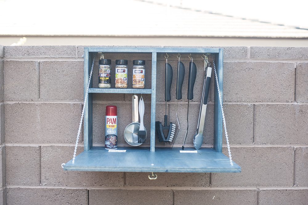 shelf by grill outdoors