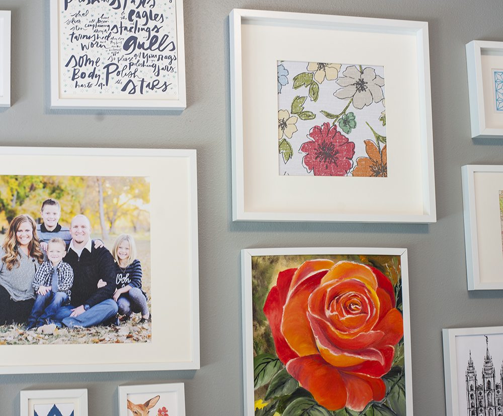 floral artwork in gallery wall