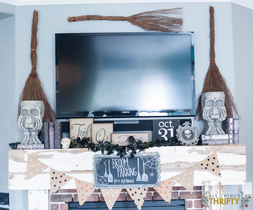 Halloween Mantle Ideas Witches Broom Parking