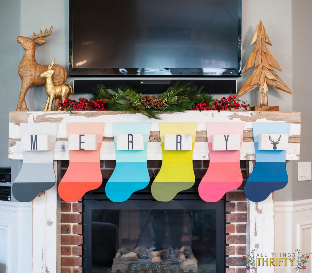 Christmas Mantle with Colorful DIY Stockings