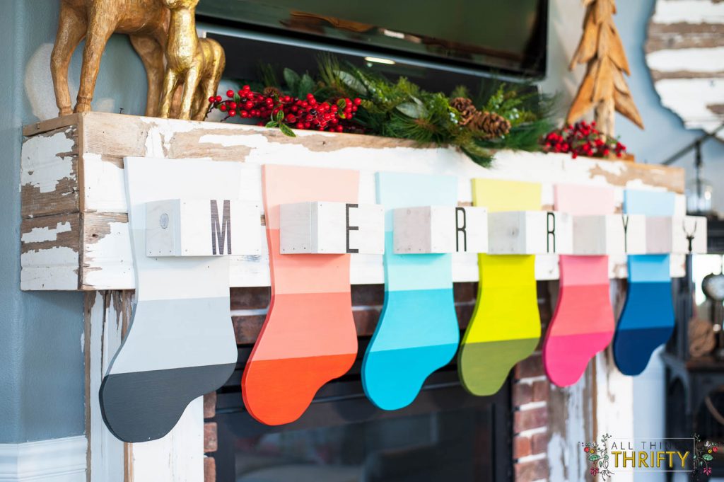 Wooden Stockings Hanging on the Mantle