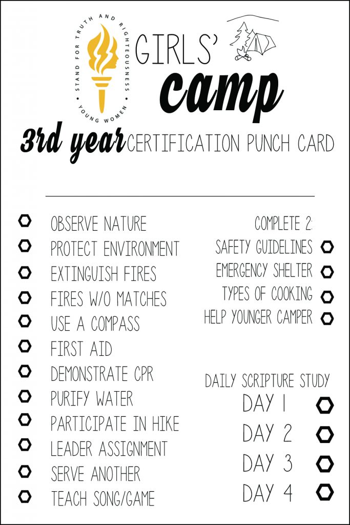 FREE LDS Girls Camp Certification Cards 3rd year