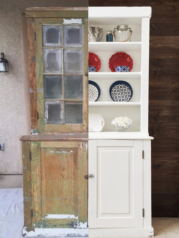 ATT White Antique Hutch Makeover 12