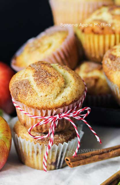 Banana Apple Muffins are a quick & easy muffin recipe using bananas, loaded with apples & topped with cinnamon & sugar.
