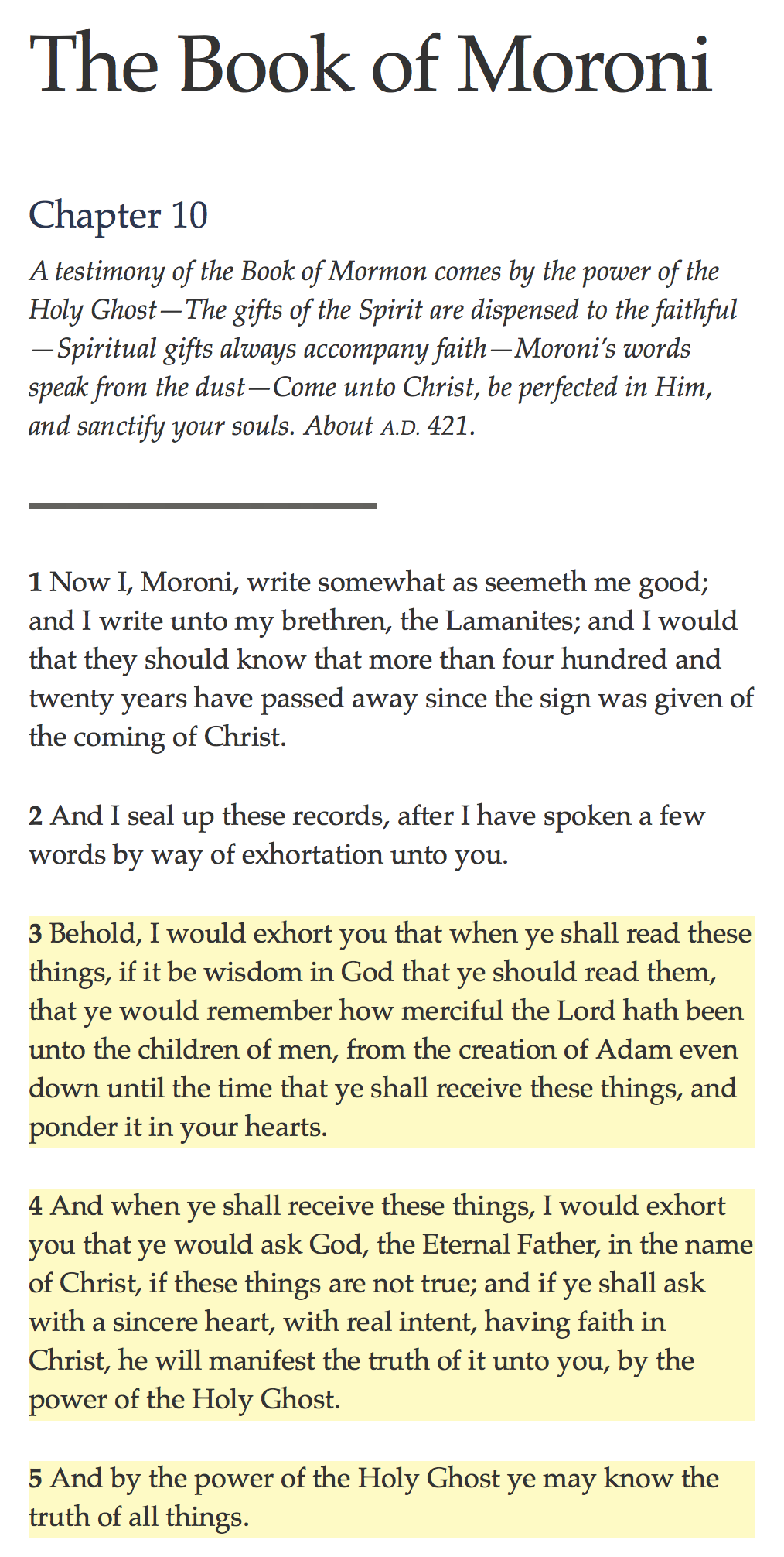 Moroni's Promise Chapter 10 verse 3-5