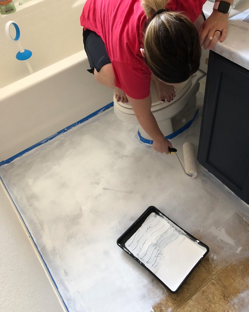 Bathroom Makeover Phase 2 Chalk Painted Linoleum Floors All