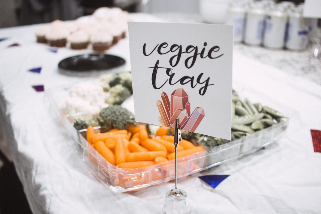 These free printable food place cards are universal for really any party! Embellished with cute gem stones and brush lettering.