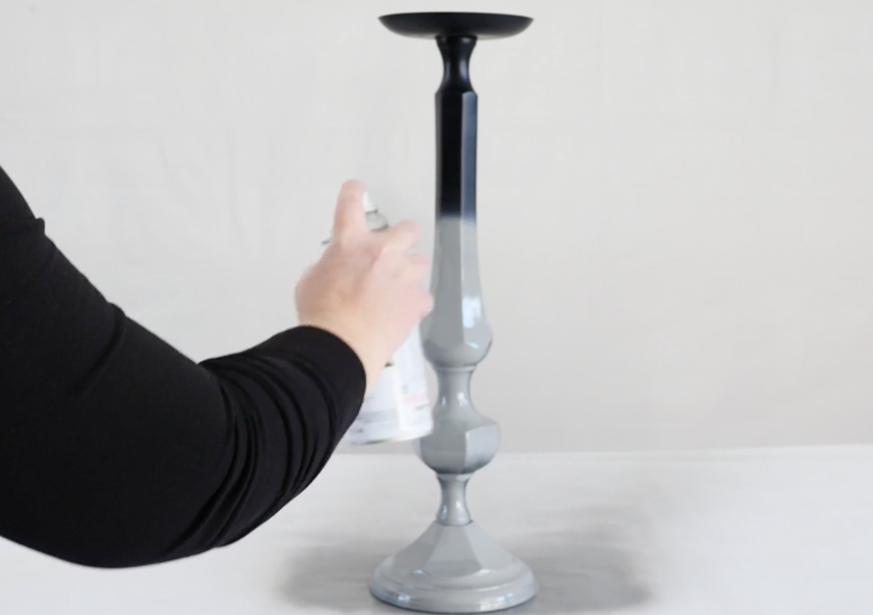 Spray Painting Metal Candlesticks Gray