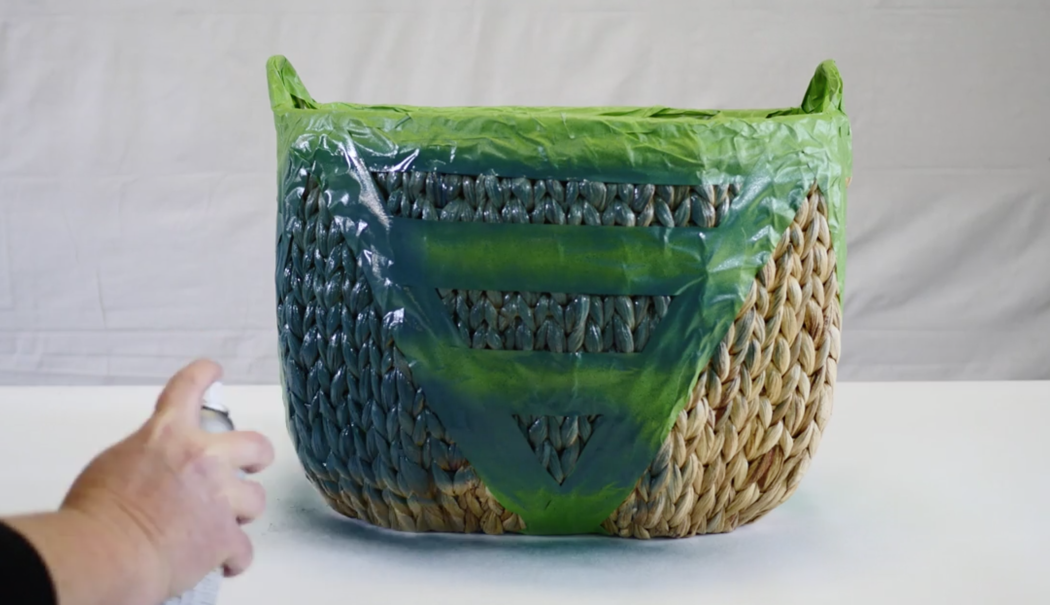 Spray painting a wicker basket Forest Green