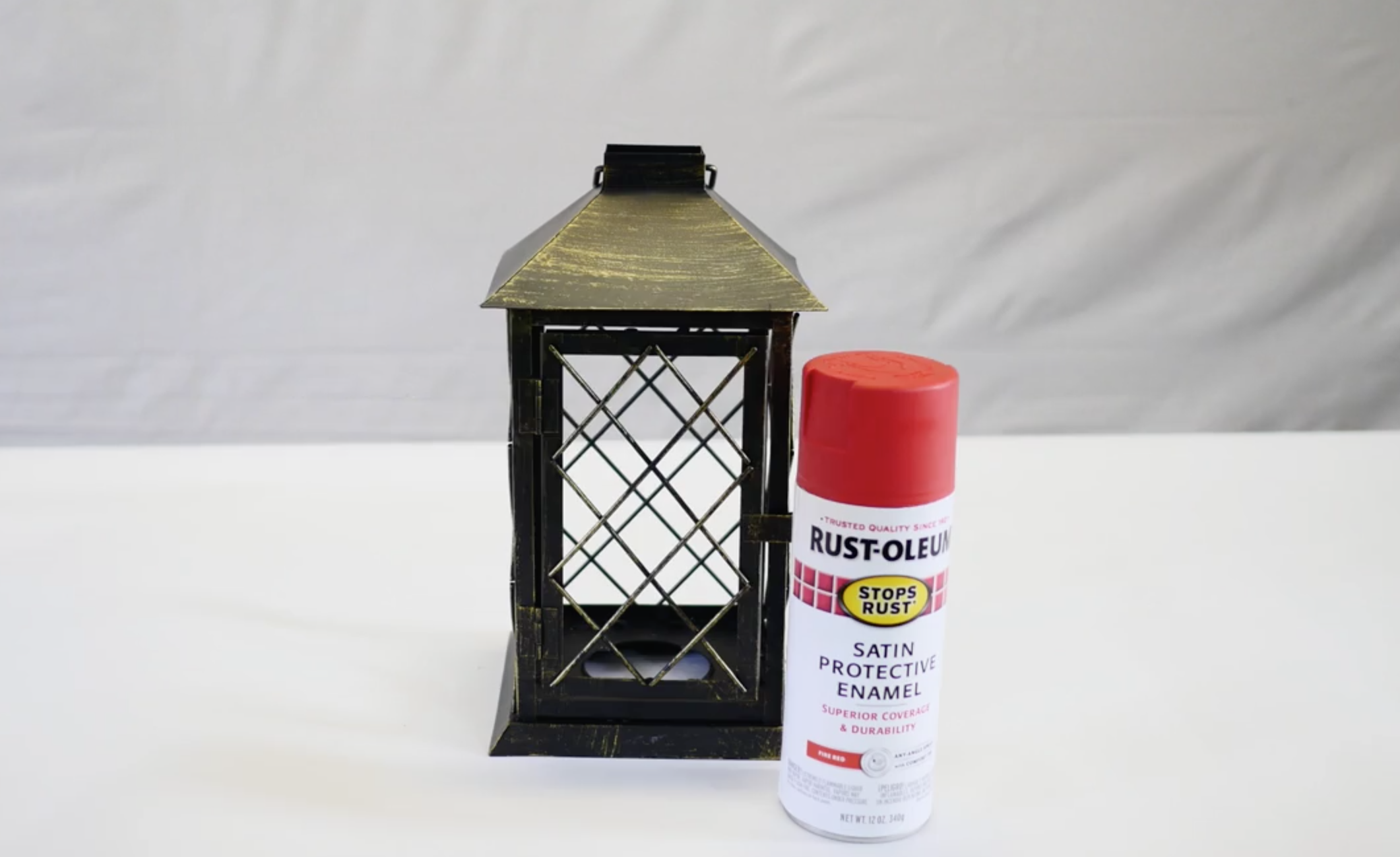 Spray painting a metal lantern