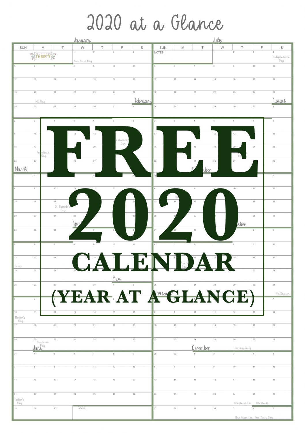 Yearly Calendar At A Glance Free Printable Calendar Inspiration Design